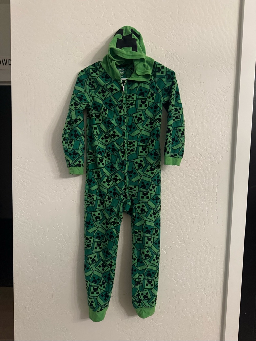 Kids Minecraft Hooded Creeper-Print Zip One-Piece Pajama